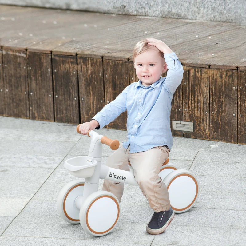 Kids Balance Bike for 1-3 Years Old with Adjustable Seat, Silent Wheels, White