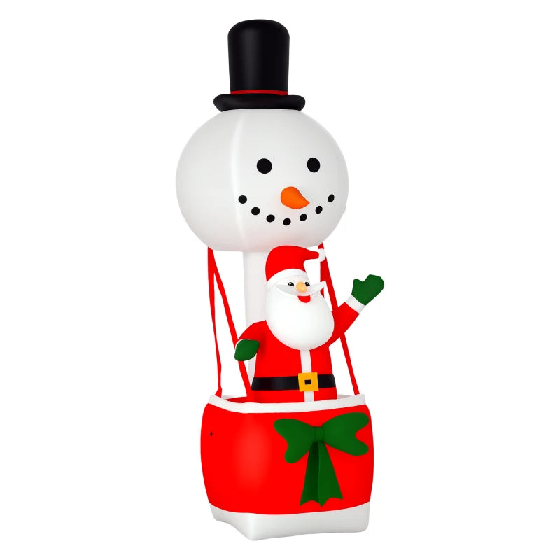 8ft Christmas Inflatable Decoration with Santa Claus on Snowman Hot Air Balloon, Blow Up Xmas Decor for Outdoor Indoor with LED Lights