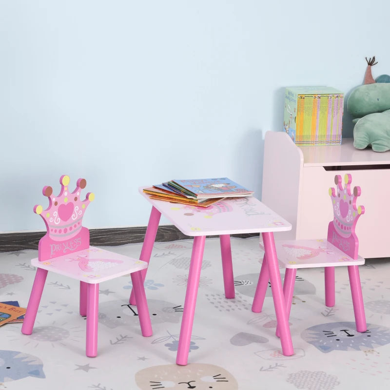 3 Pcs Kids and Table Chair Set Princess & Crown Theme Home Furniture Pretty Gift 2-4 Years Pink