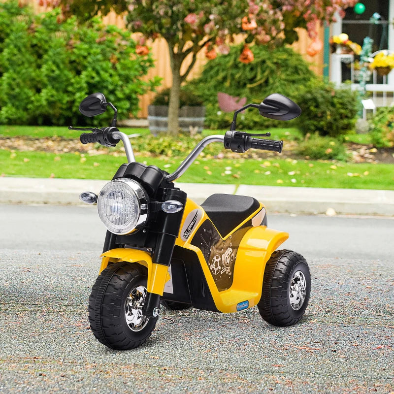 6V Kids Electric Motorbike 3 Wheels Ride On Toy with Horn Headlights Realistic Sounds for Girl Boy 18 - 36 Months Yellow