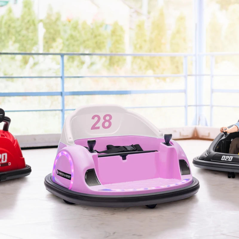 360° Rotation Kids Bumper Car, 12V Waltz Car with Remote Control, Dual Joystick, Music, Lights, Pink