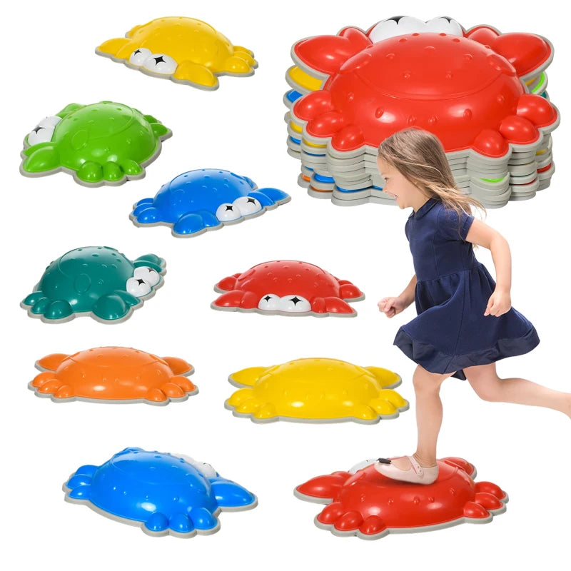 9PCs Kids Stepping Stones with TPE Anti-Slip Edge, Crab-Designed Balance River Stones, Obstacle Courses, Stackable
