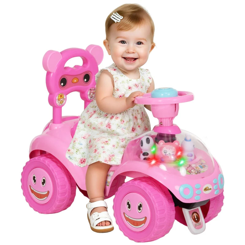 Foot to Floor oddler Ride on Toy w/ Music, Light, Horn, Under Seat Storage, Anti-Over-Backwards Device, Pink