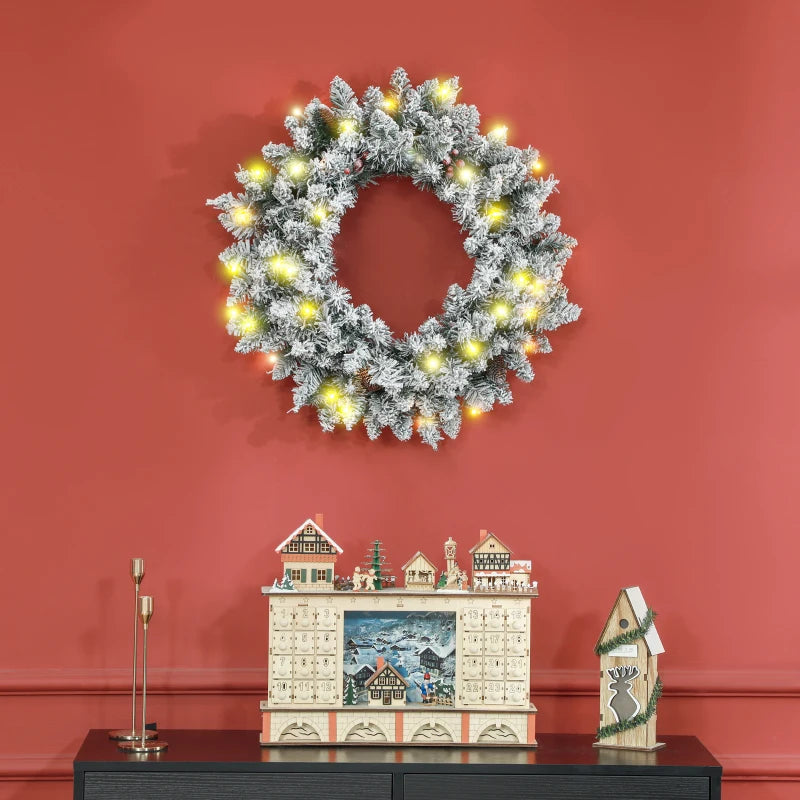 60" Snowy Pine Cone and Berry Christmas Wreath, with LED Lights