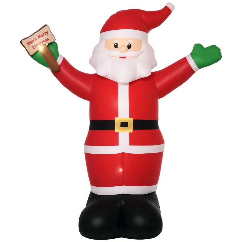 8ft Inflatable Christmas Santa Claus Holds Light Sign of Blessings, Blow-Up Outdoor LED Yard Display for Lawn Garden Party
