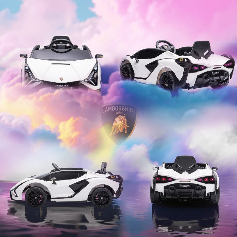 Lamborghini Sian Licensed 12V Kids Electric Ride On Car 2 Motors Toy Car with Remote Control Music Lights MP3 for 3-5 Years White