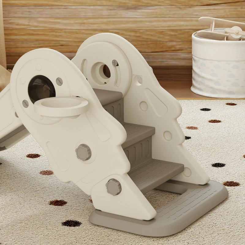 3-in-1 Kids Slide with Basketball Hoop, Climber, Anti-Slip Steps for Toddlers, Ages 2-5 Years, Cream White