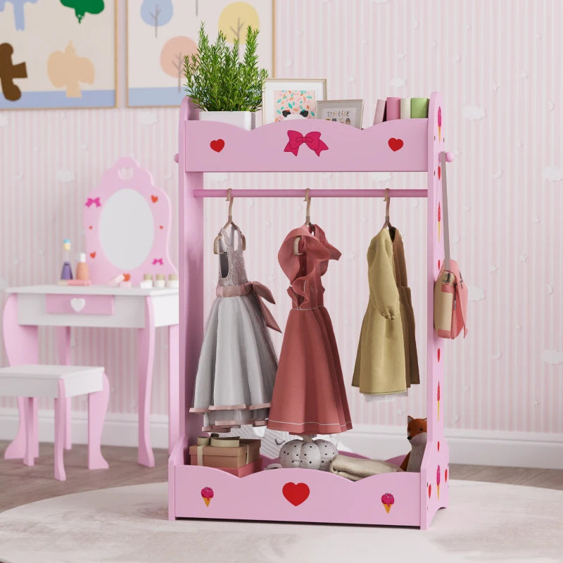 Kids Clothes Rail with Two Shelves, for 3-8 Years, Pink