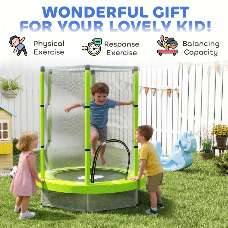 4.6ft Toddler Trampoline w/ Safety Enclosure Net, for Indoor Outdoor Use, Ages 3-6 Years, Green