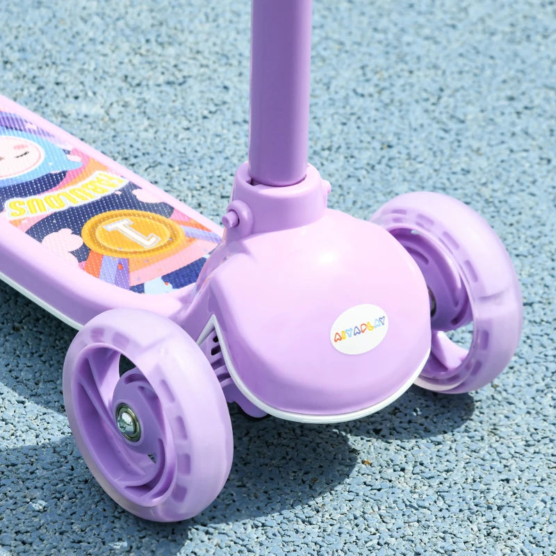 Kids 3 Wheel Scooter for 2-6 Years Old w/ Adjustable Height, LED Light, TPE Handlebar, Purple