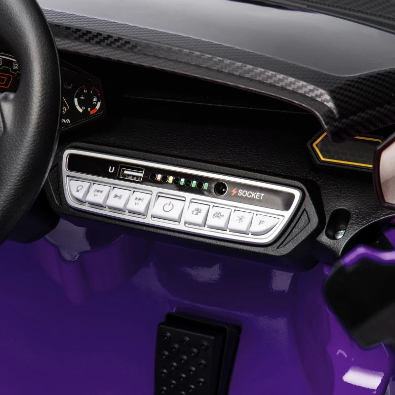 12V Lamborghini Autentica Licensed Kids Electric Car with Remote Control, Four Suspension Wheels, Soft Start, Purple