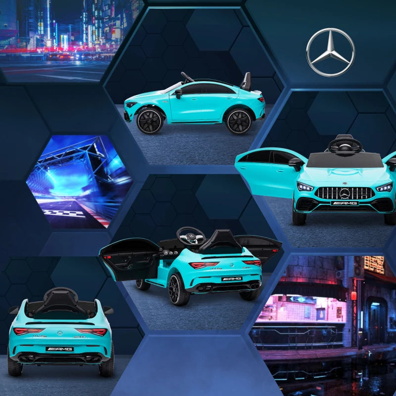 Mercedes-Benz AMG CLA 45 Licensed 12V Kids Electric Car Ride on Car w/ Remote, Suspension Lights Music Horn - Light Blue