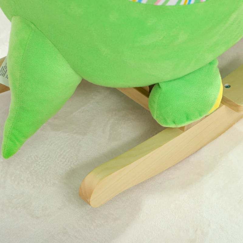 Baby Rocking Dinosaur with Animal Sounds, Safety Belt, Wooden Base, for Toddlers 18-36 Months, Green
