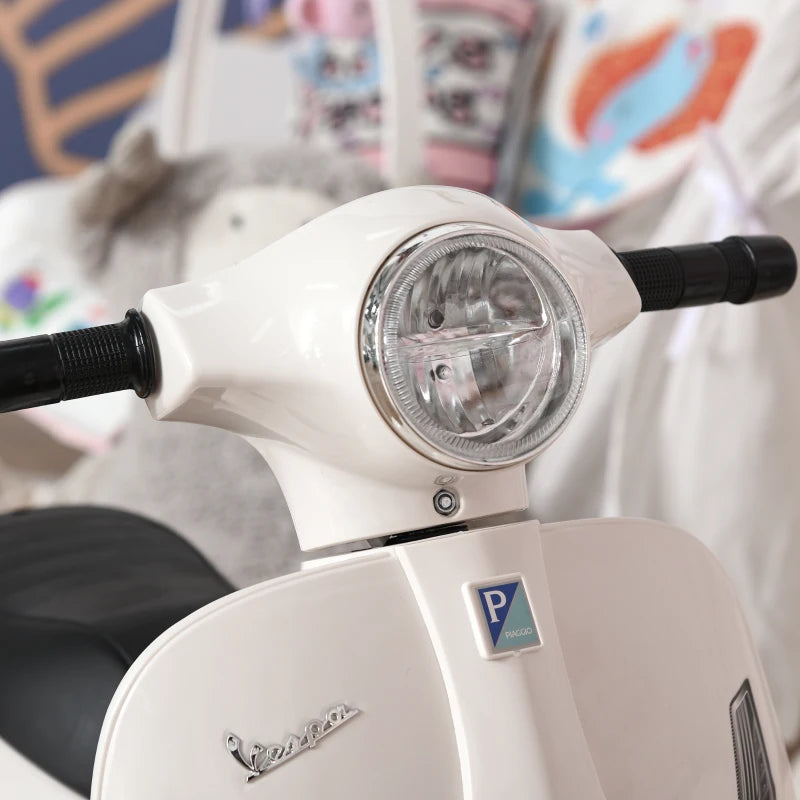 Vespa Licensed 6V Kids Electric Motorbike Ride On Motorcycle Battery Powered for 18-36 Months with Horn Headlight White