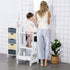 2 in 1 Kids Kitchen Step Stool with Safety Rail Toddler Steps with Chalkboard for Kitchen Bathroom, White