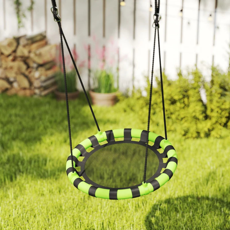 60cm Diameter Kid Nest Swing Seat with Height Adjustable Ropes, for Outdoor, Indoor, Black/Green