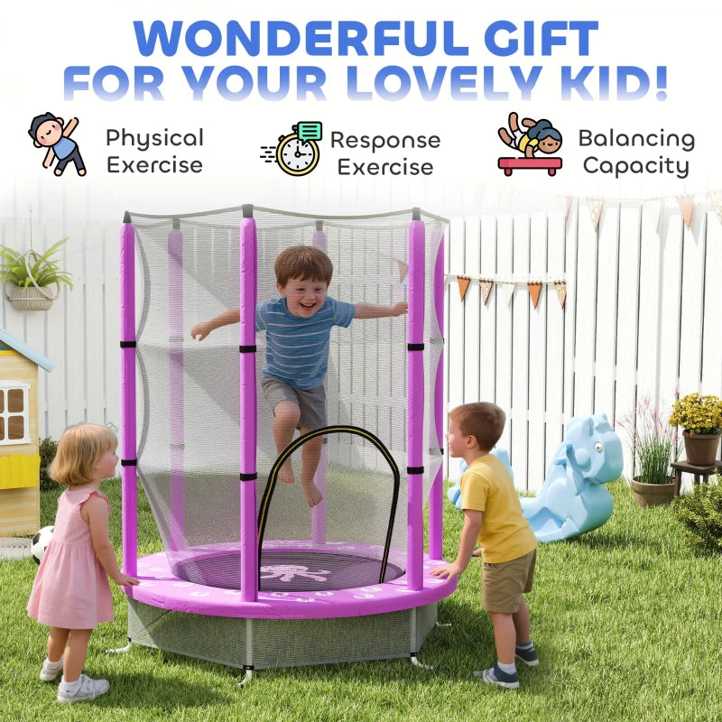 4.6ft Toddler Trampoline w/ Safety Enclosure Net, for Indoor Outdoor Use, Ages 3-6 Years, Purple