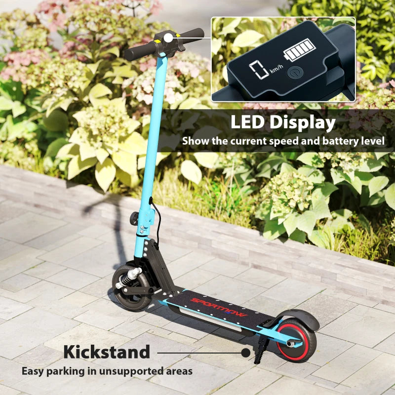 Folding Electric Scooter for Kids, with Dual Brakes, Front Suspension, LED Colourful Lights, Blue