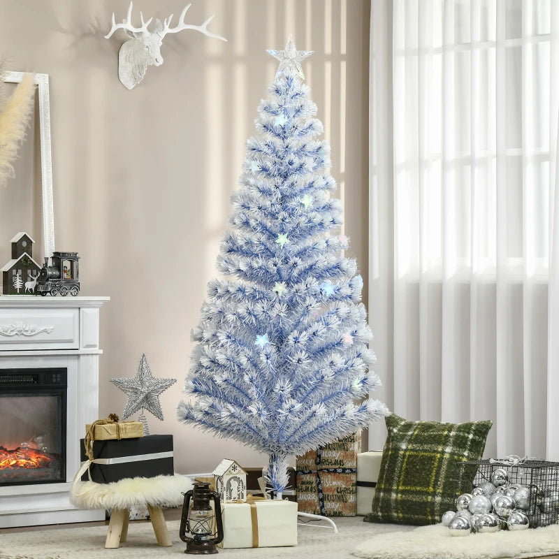 6FT Artificial Fibre Optic Christmas Tree Seasonal Decoration w/ LED Lights Pre-Lit Easy Store White Blue