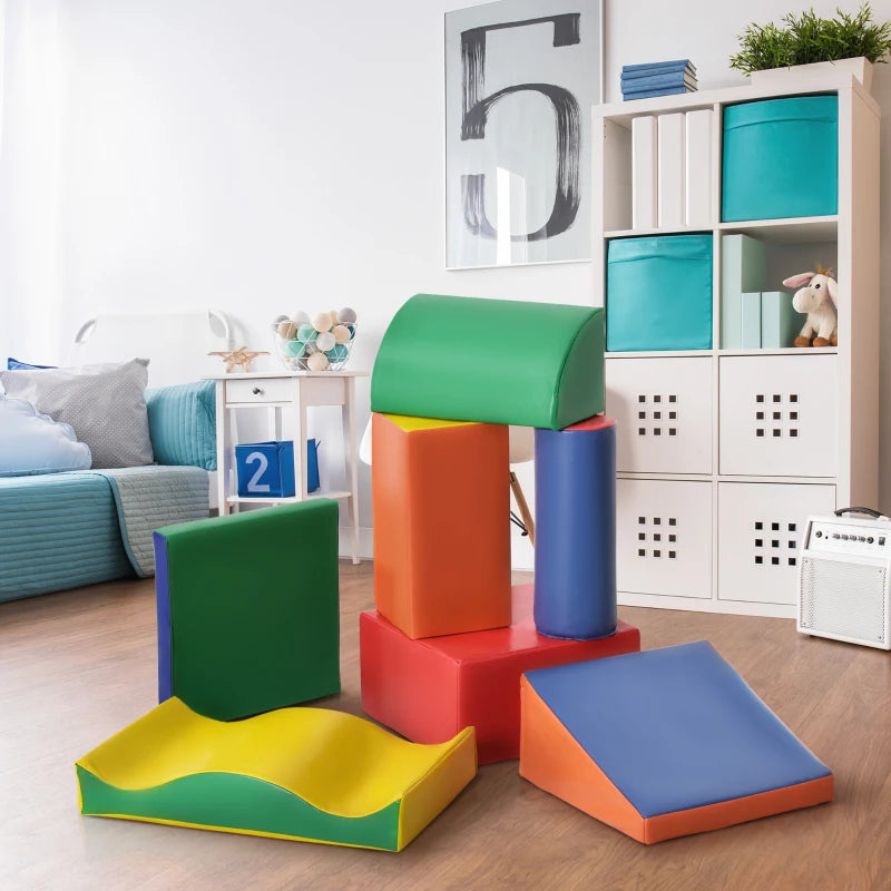 Soft Play Set, 7 Piece Foam Blocks, Toddler Climb and Crawl Activity Set for 1-3 Years, Soft Play Equipment for Building and Stacking, Educational Play, Red