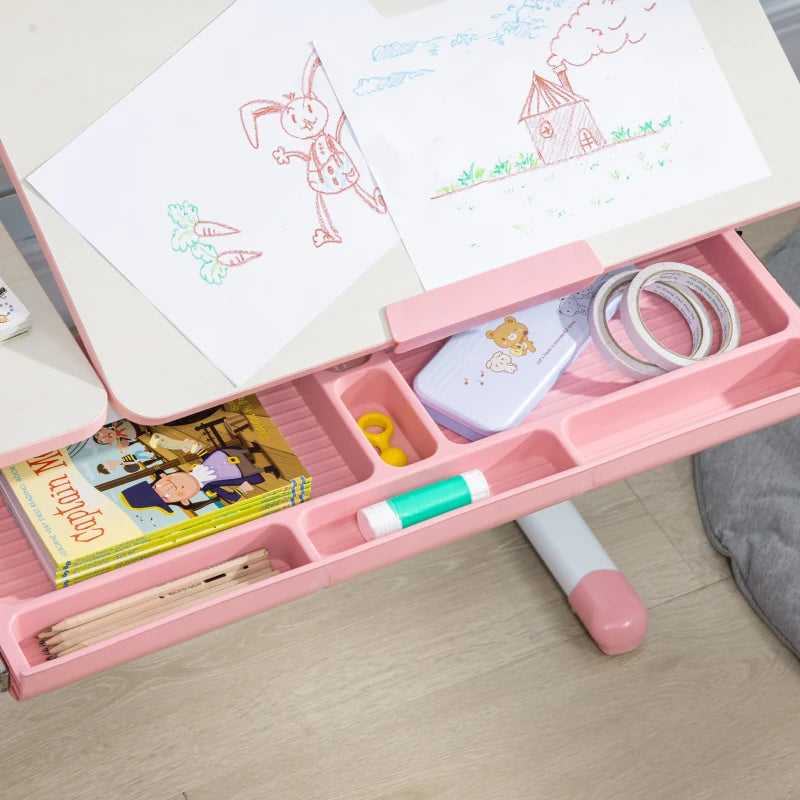 Kids Desk and Chair Set, with Storage Shelves, Washable Cover, for Ages 3-12 Years - Pink