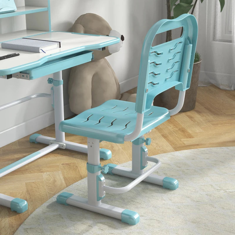 Height Adjustable Kids Study Table and Chair Set, with Drawer, Storage Shelf, 80 x 54.5 x 104 cm, Blue
