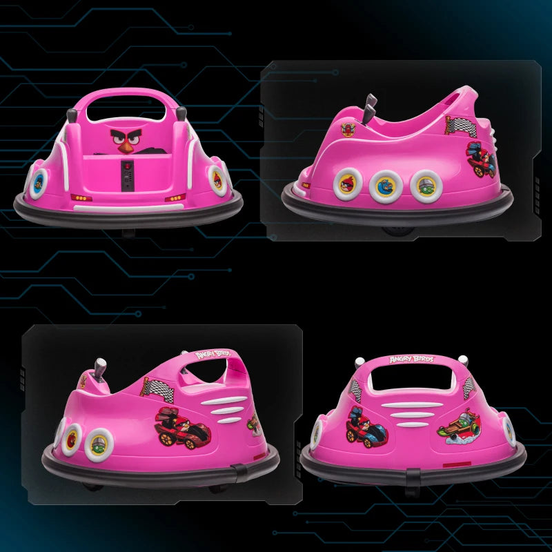 Angry Bird Licensed Waltzer Car, 12V Kids Bumper Car w/ Joysticks, Remote, Music LED Lights, Pink