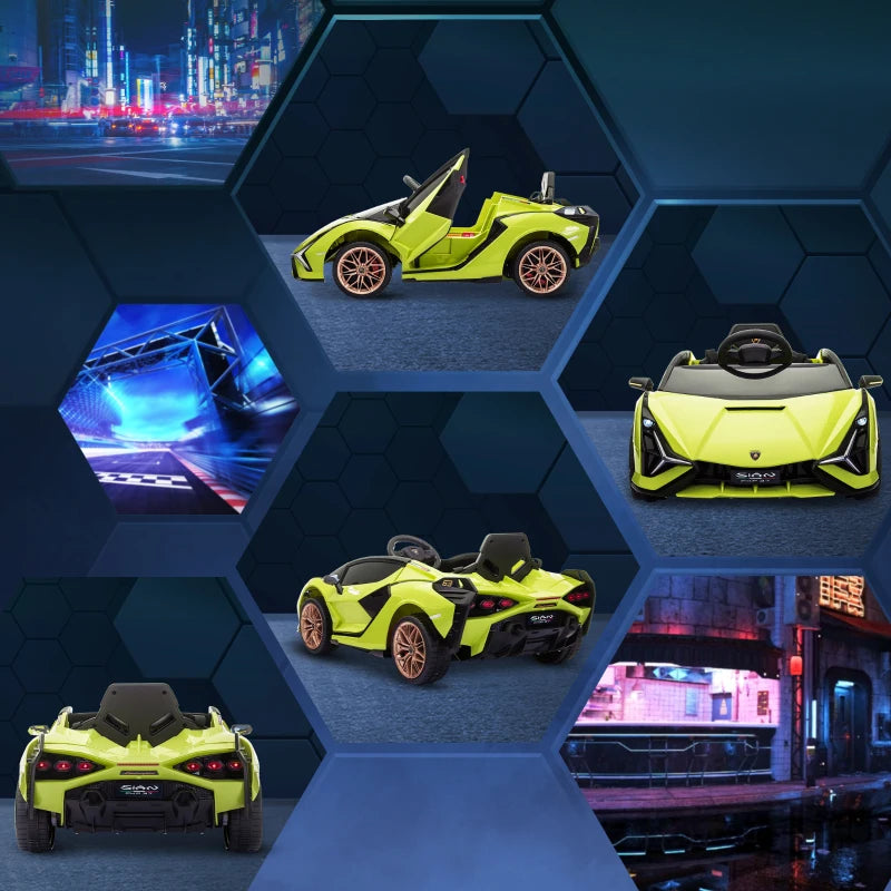 Lamborghini Sian Licensed 12V Kids Electric Ride On Car 2 Motors Toy Car with Remote Control Music Lights MP3 for 3-5 Years Green