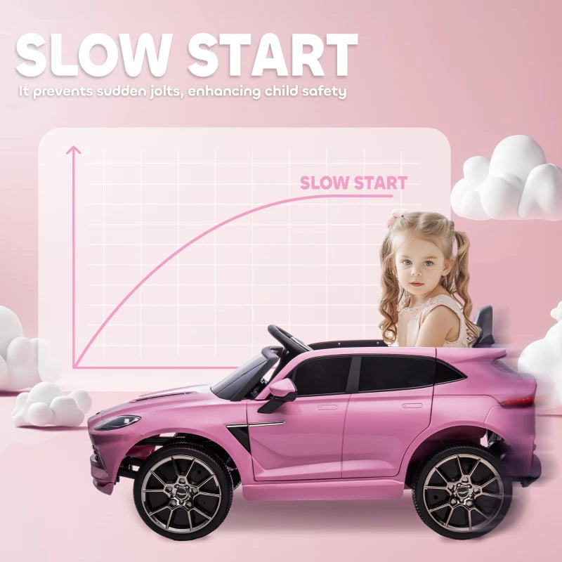 Aston Martin DBX Licensed Battery Powered Kids Electric Car, 12V Kids Ride on Car w/ Lights, Music Horn, Pink