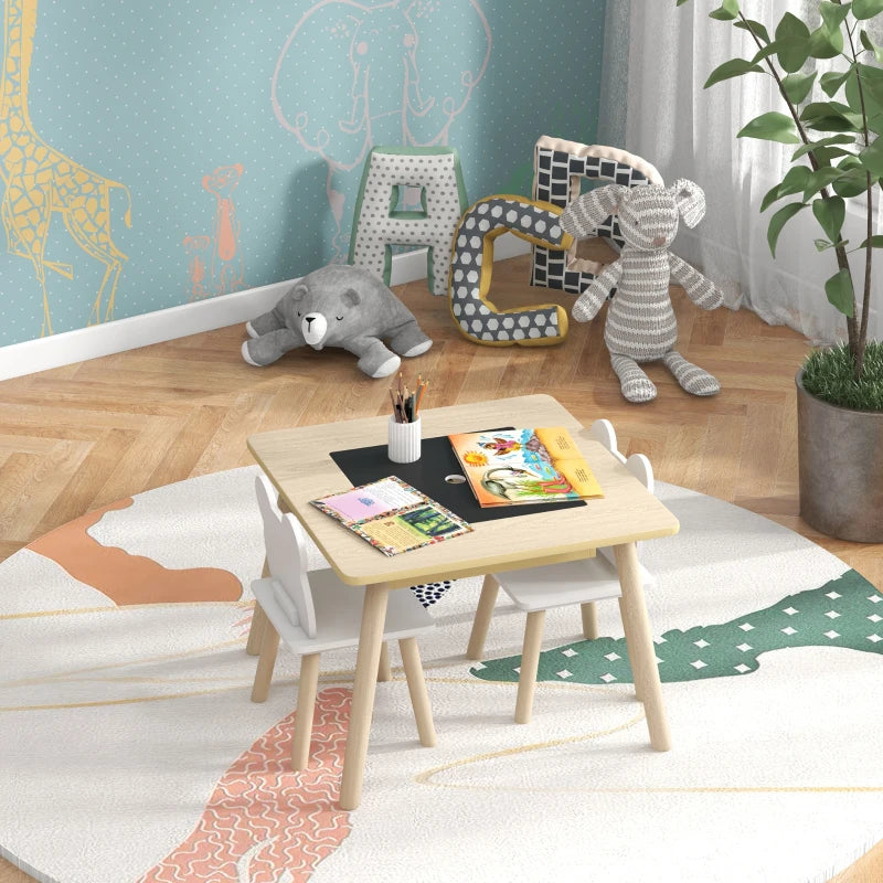 3-Piece Kids Table and Chairs Set with Convertible Desk and Storage Grid, Kids Activity Table for Nursery, Playroom