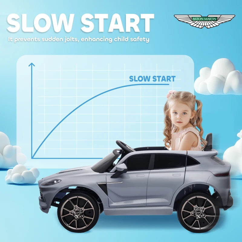 Aston Martin DBX Licensed Battery Powered Kids Electric Car, 12V Kids Ride on Car w/ Lights, Music Horn, Grey