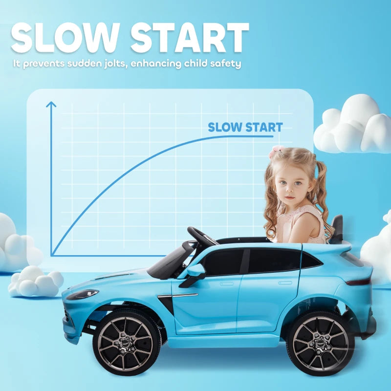 Aston Martin DBX Licensed Battery Powered Kids Electric Car, 12V Kids Ride on Car w/ Lights, Music Horn, Blue