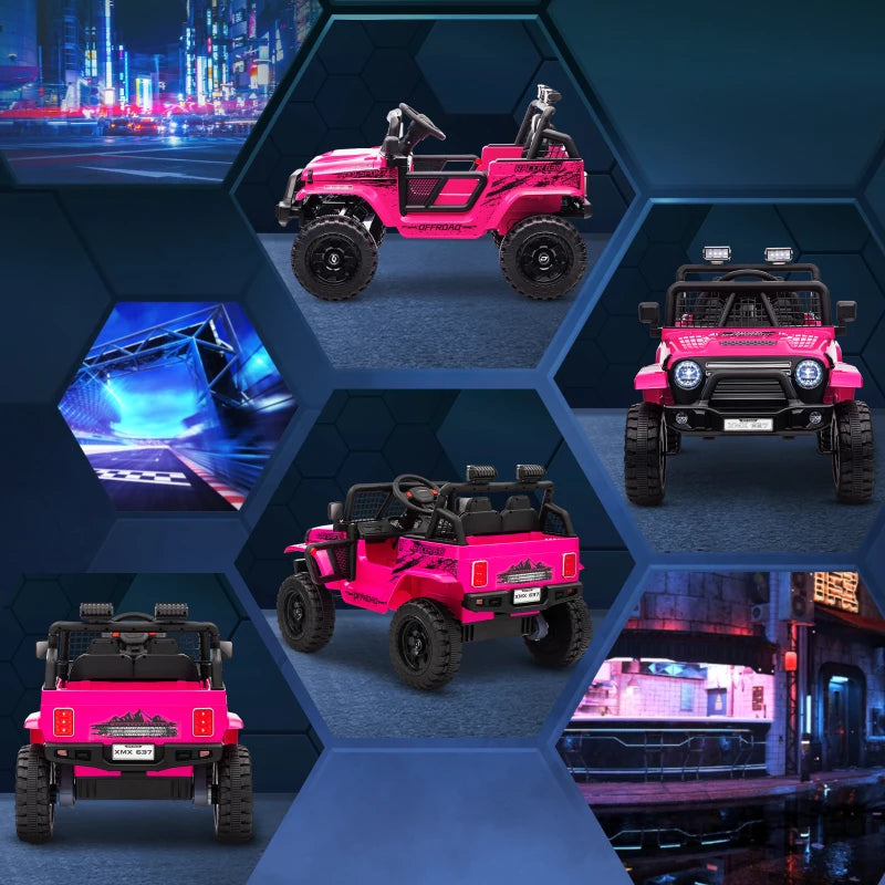 12V Battery Powered Kids Ride-On Car, Electric Truck w/ Spring Suspension, Remote, Music, Horn, Lights, Pink