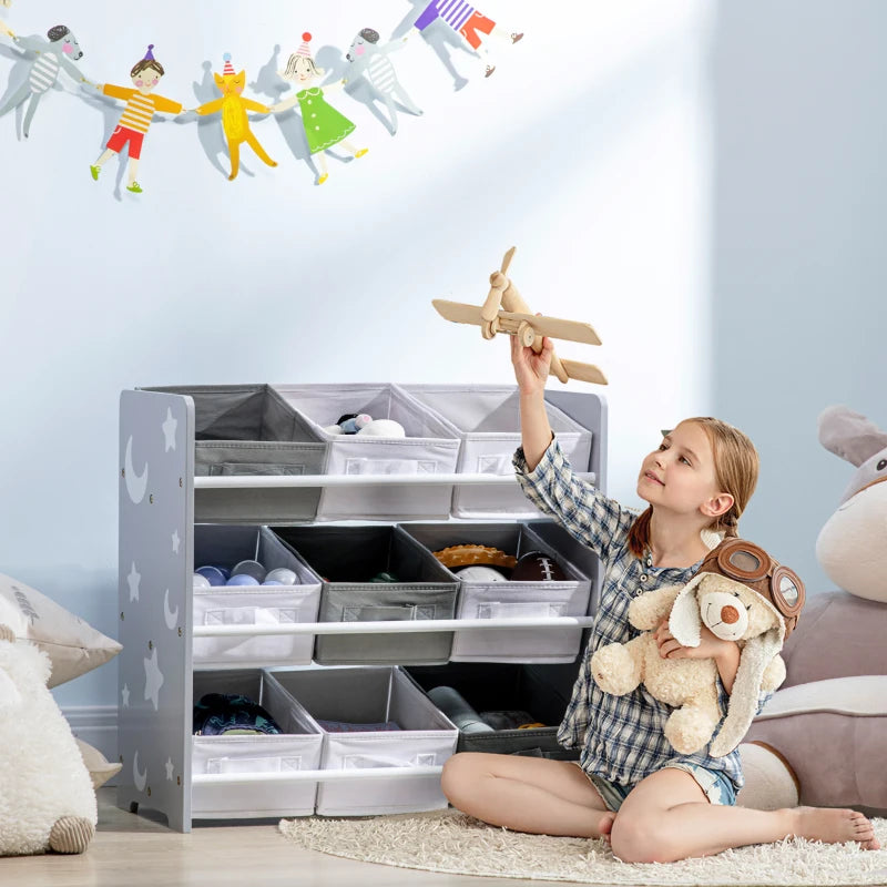 Kids Storage Rack, with Nine Removable Baskets, for Nursery, Bedroom, Playroom - Grey