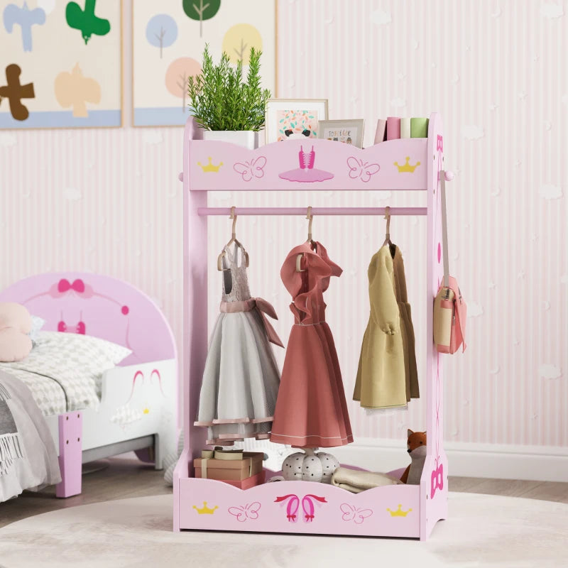 Kids Clothes Rail with Two Shelves, for 3-8 Years, Pink