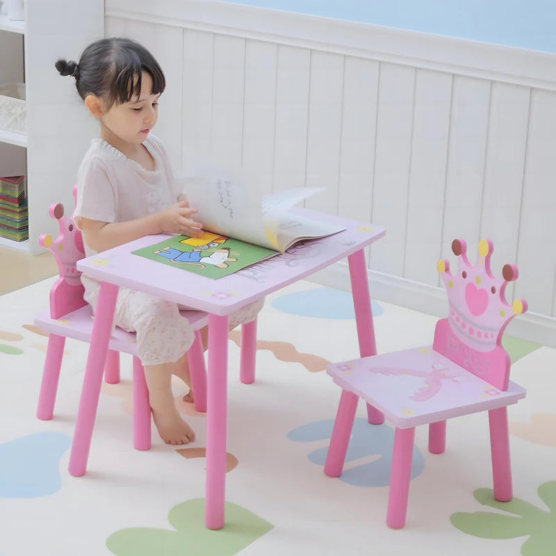 3 Pcs Kids and Table Chair Set Princess & Crown Theme Home Furniture Pretty Gift 2-4 Years Pink