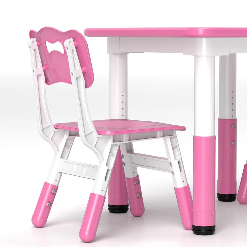Height Adjustable Toddler Table and Chair Set, 3-Piece Children Activity Table w/ 2 Chairs for Playroom, Bedroom - Pink