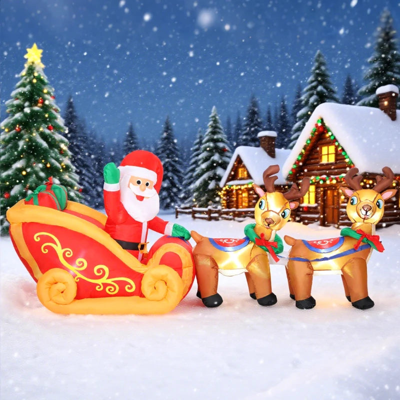 7.9ft Christmas Inflatable Santa on Sleigh with Two Reindeer, Outdoor Christmas Blow Up Decoration with Built-in LED Lights for Garden, Indoor Outdoor Home Decor