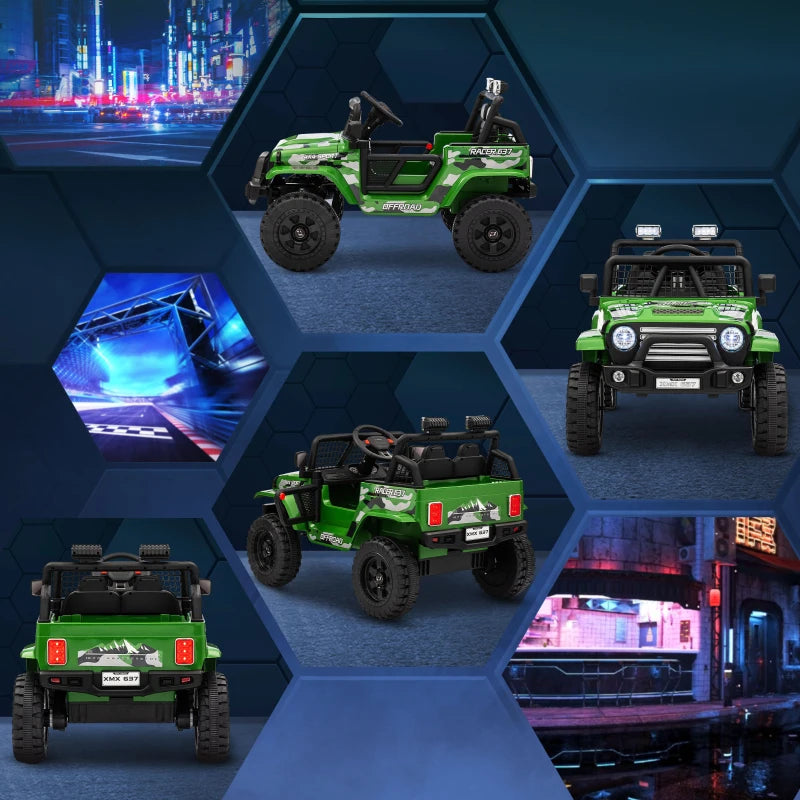 12V Battery Powered Kids Ride-On Car, Electric Truck w/ Spring Suspension, Remote, Music, Horn, Lights, Green