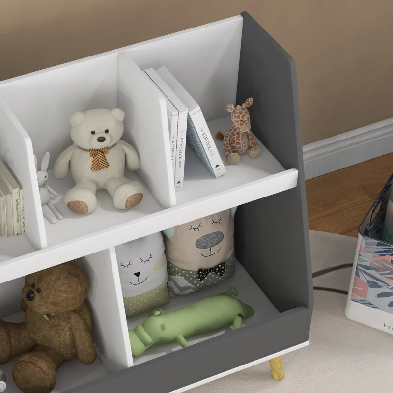 Two-Tier Kids Storage Shelf, with Five Compartments, Anti-Tip Device - Grey 5 (2)