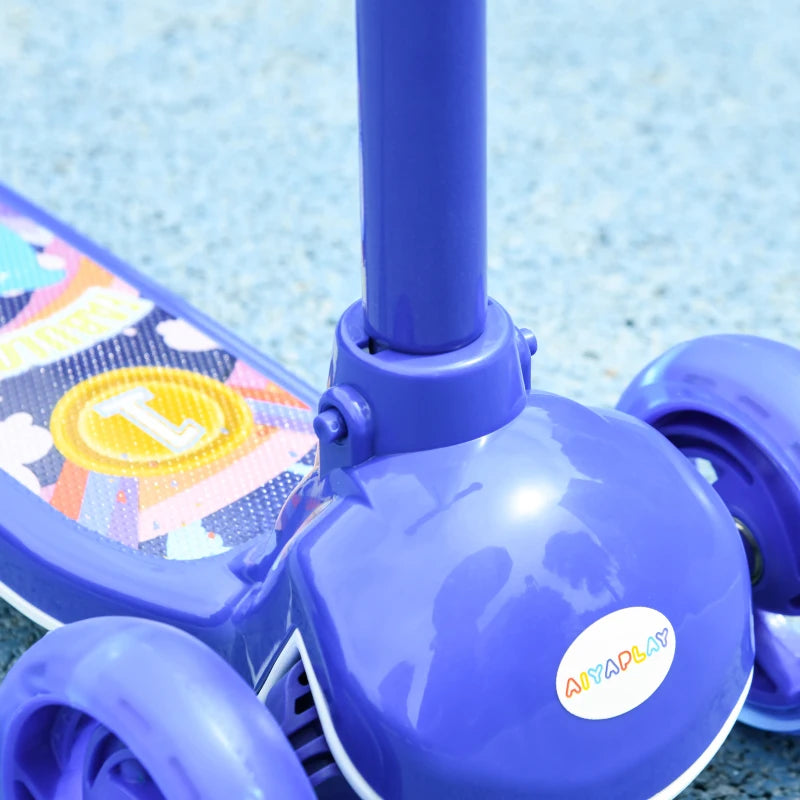 Kids 3 Wheel Scooter for 2-6 Years Old w/ Adjustable Height, LED Light, TPE Handlebar, Blue
