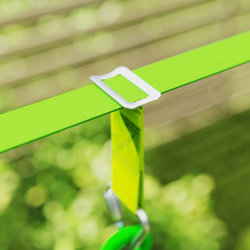 7-Piece Kids Zip Line Kit for Garden, 10m Kids Slackline Kit with Wooden Monkey Bars, Metal Rings, Gripping Balls, Green