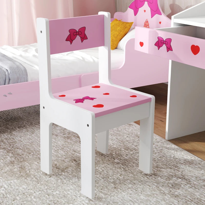 Children Study Table and Chair, Kids Desk and Chair Set with Storage, Pull-Out Drawer, for Ages 3-6 Years, Pink