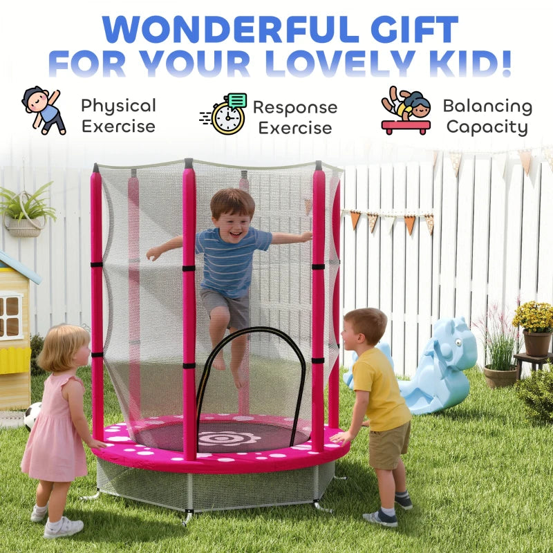4.6ft Toddler Trampoline w/ Safety Enclosure Net, for Indoor Outdoor Use, Ages 3-6 Years, Pink