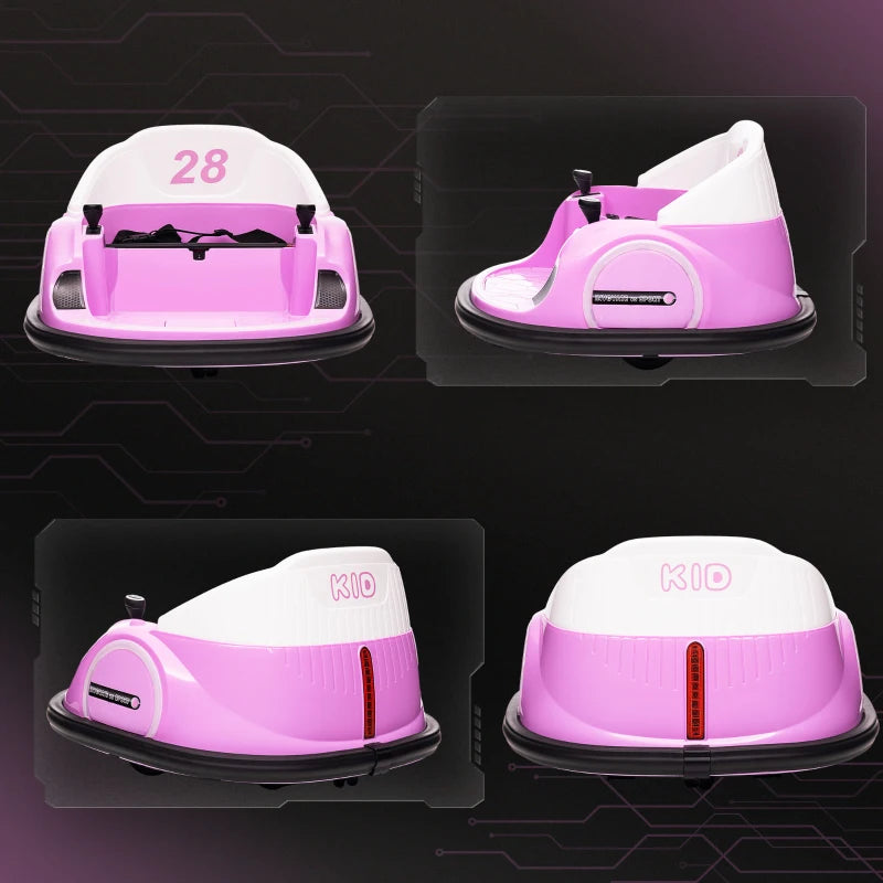 360° Rotation Kids Bumper Car, 12V Waltz Car with Remote Control, Dual Joystick, Music, Lights, Pink