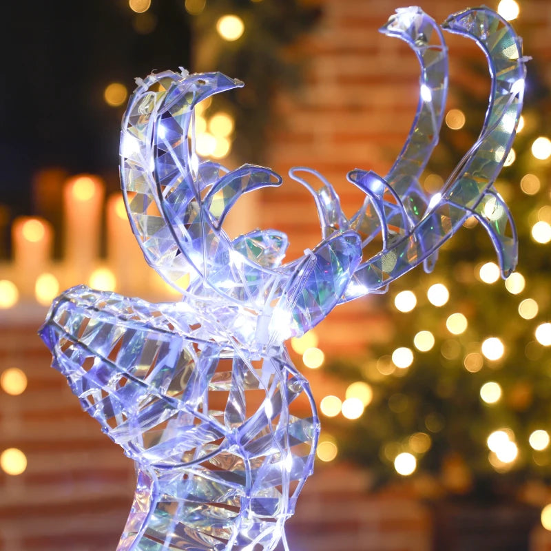 Lighted Christmas Reindeer with Sleigh, Outdoor Yard Reindeer with 170 Warm White LED Lights, Holiday Decor with Stakes, Waterproof, Silver