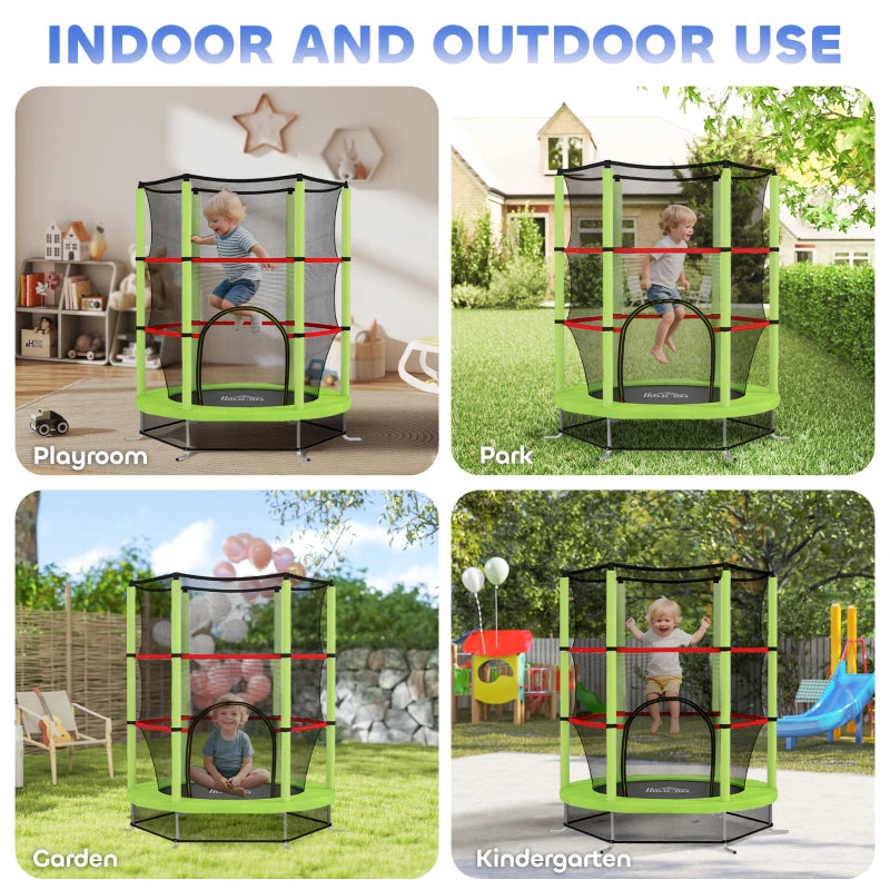 Kids Trampoline, with Enclosure Net, Steel Frame, for Ages 3-6 Years - Green