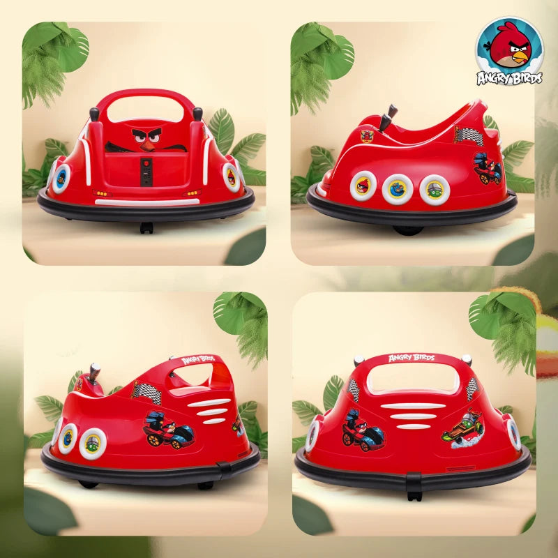 Angry Bird Licensed Waltzer Car, 12V Kids Bumper Car w/ Joysticks, Remote, Music LED Lights, Red