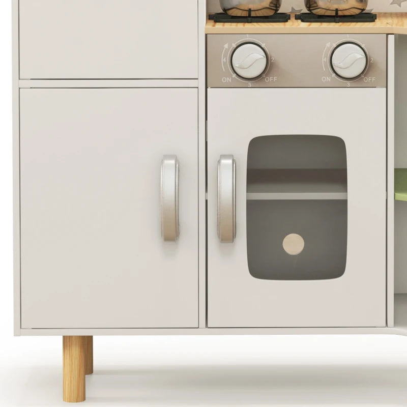 Toy Kitchen, Kids Play Kitchen, Role Playing Game with Phone, Ice Maker, Stove, Utensils, for 3-6 Years, White