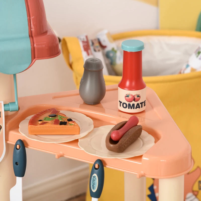 50 Pcs Kids Kitchen Play set Fast Food Trolley Cart Pretend Playset Toys with Play Food Cashier Register Accessories Gift for Boys Girls Age 3-6